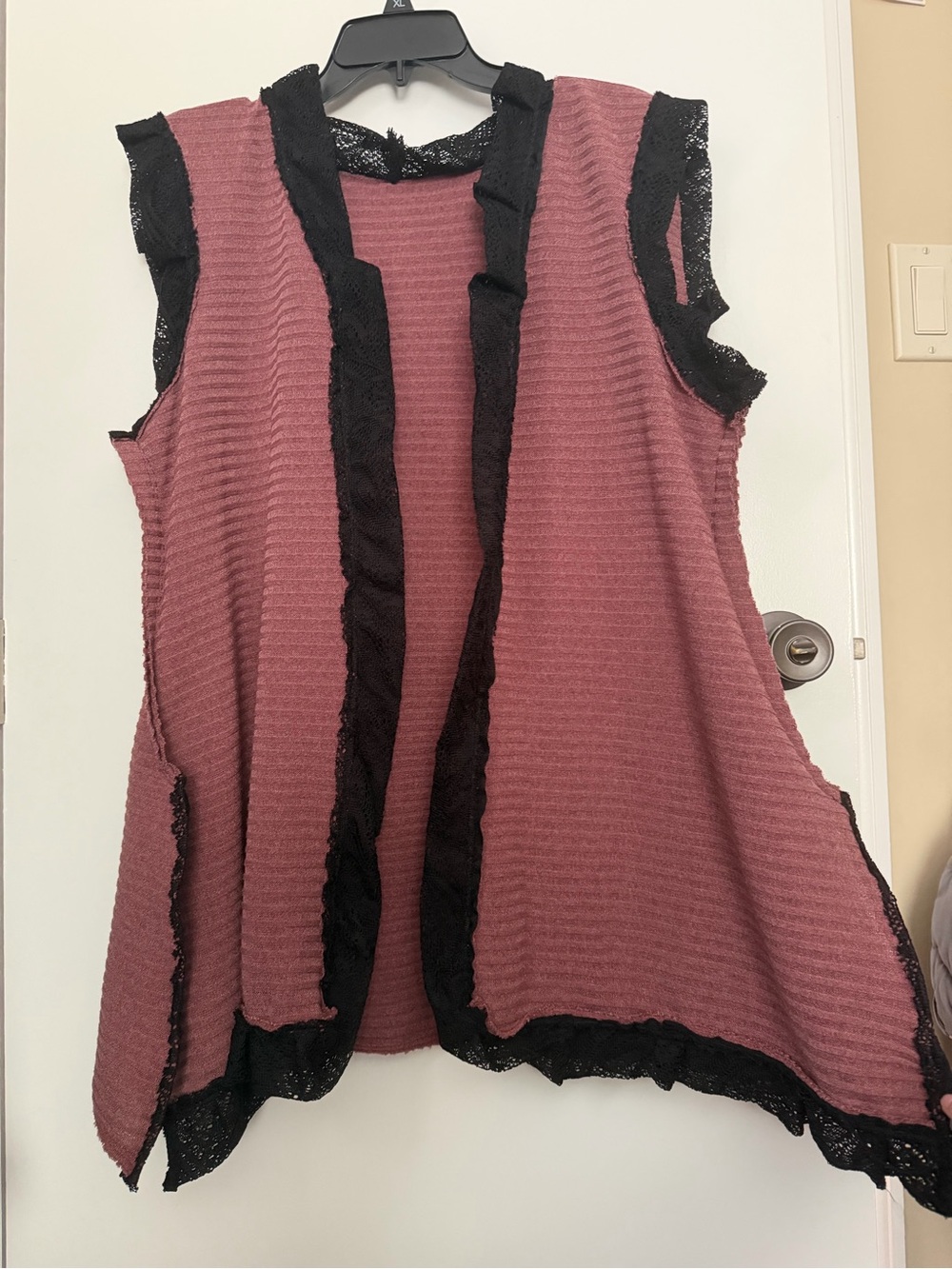 Burgundy & Black Lace Trim Boho Cardigan size L/XL